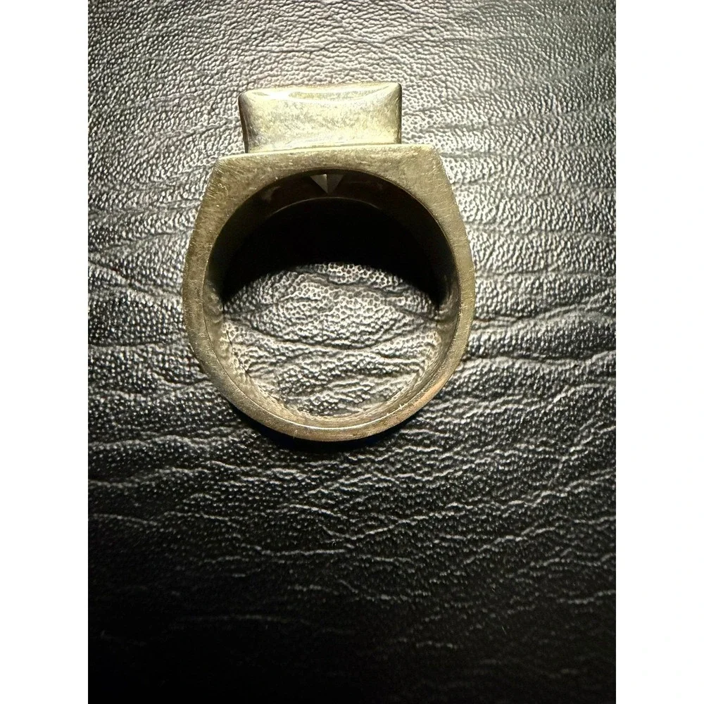 Vintage 925 Sterling Silver Gold Tone Smoky Quartz Rectangular Signet Ring Mens